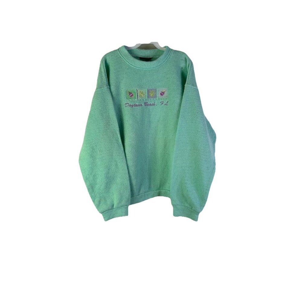 Vintages 90s Daytona Beach Florida Seashell Stitched Terry Sweatshirt Usa
